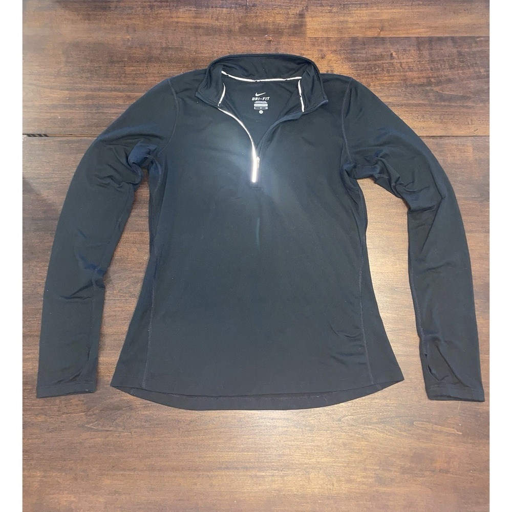 Nike Running Dri-FIT Women's Small 1/4-Zip Pullover Black Jacket w/ Thumb Holes
